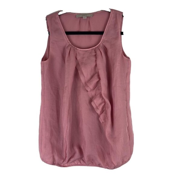 Loft Womens Ruffle Blouse Size XS Sleeveless Pink Asymmetrical Career Layer - Picture 1 of 7